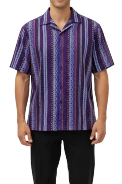 Men's Purple Embroidered Short Sleeve Shirt