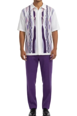 Men's Purple Geometric Pattern 2 Piece Walking Suit Set