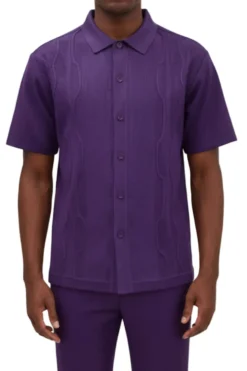 Men's Purple Wavy Geometric Pattern 2 Piece Walking Suit Set
