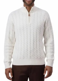 Men's Quarter Zip Knit Sweater - Ivory