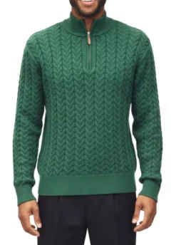 Men's Quarter Zip Knit Sweater - Emerald