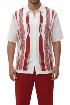 Men's Red Geometric Pattern 2 Piece Walking Suit Set