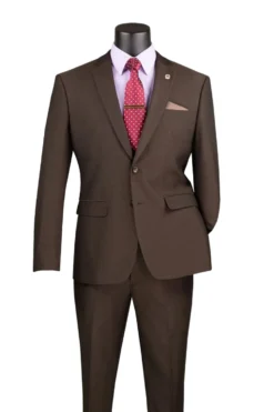Men's Slim Fit 2 Piece Suit Single Breasted 2 Button Design Brown