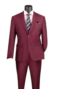 Men's Slim Fit 2 Piece Suit Single Breasted 2 Button Design Burgundy