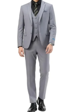 Men's Slim Fit Solid Gray 3 Piece Suit