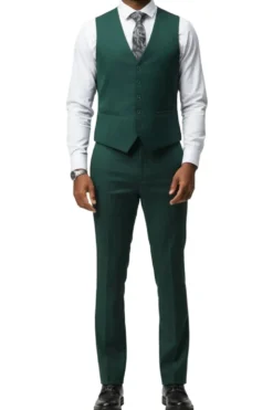Men's Slim Fit Solid Green 3 Piece Suit