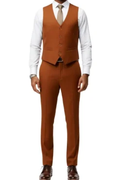 Men's Slim Fit Solid Light Brown 3 Piece Suit