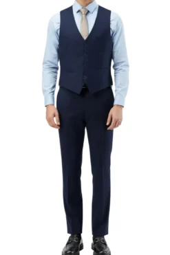 Men's Slim Fit Solid Navy 3 Piece Suit