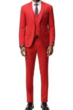 Men's Slim Fit Solid Red 3 Piece Suit