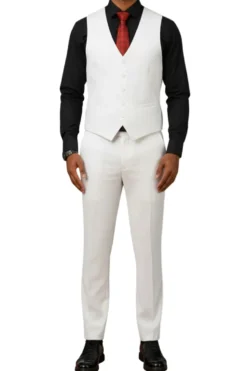 Men's Slim Fit Solid White 3 Piece Suit