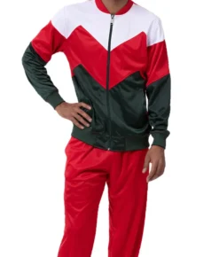 Men's Track Suit Chevron Design in Red & Hunter Green