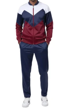 Men's Track Suit Chevron Design in Navy & Burgundy