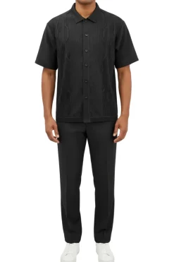 Men's Black Wavy Geometric Pattern 2 Piece Walking Suit Set
