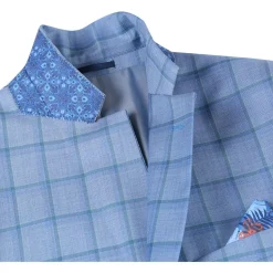 Men's Blue Classic Fit 100% Wool Plaid Blazer
