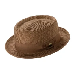 Men's Braided Hat Pork Pie Style in Cappuccino