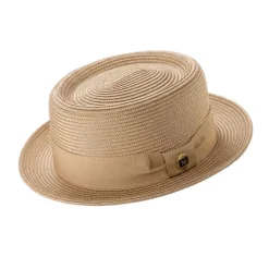 Men's Braided Hat Pork Pie Style in Camel