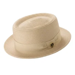 Men's Braided Hat Pork Pie Style in Beige