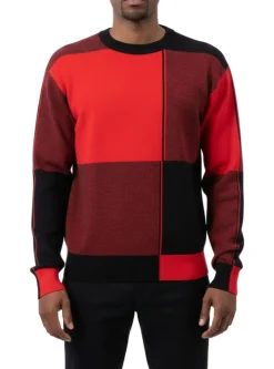 Men's Color Block Knit Sweater - Black/Red