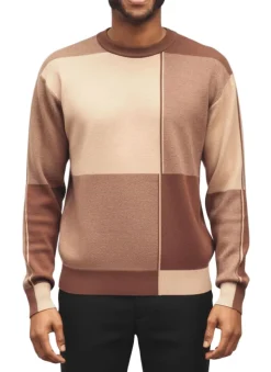 Men's Color Block Knit Sweater - Brown/Beige