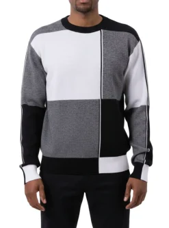 Men's Color Block Knit Sweater - Black/White