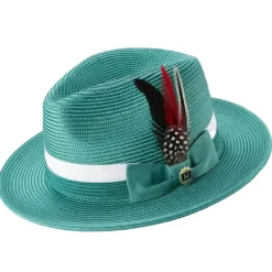 Men's Emerald Solid Braided Fedora With White Ribbon