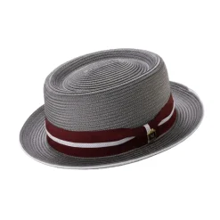 Men's Gray Pork Pie Style Braided Hat