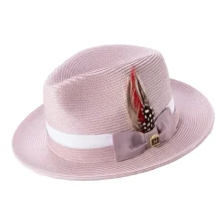 Men's Mauve Solid Braided Fedora With White Ribbon