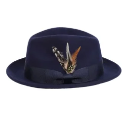 Men's Navy Wool Felt Fedora Hat Snap Brim Crushable