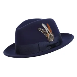 Men's Navy Wool Felt Fedora Hat Snap Brim Crushable