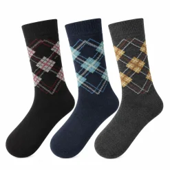 Men's 3 Pack Check Diamond Pattern Crew Socks - Black/Gray/Navy