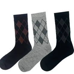 Men's 3 Pack Check Diamond Pattern Crew Socks - Black/Gray