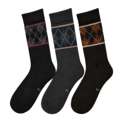 Men's 3 Pack Classic Argyle Stripe Crew Socks - Black/Gray/Brown