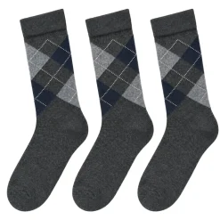 Men's 3 Pack Classic Diamond Pattern Crew Socks - Charcoal