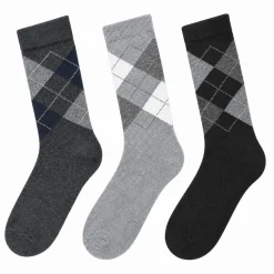 Men's 3 Pack Classic Diamond Pattern Crew Socks - Gray/Charcoal/Black