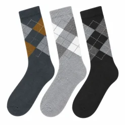 Men's 3 Pack Classic Diamond Pattern Crew Socks - Black/Charcoal/Gray