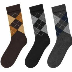 Men's 3 Pack Classic Diamond Pattern Crew Socks - Brown/Gray/Black