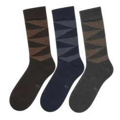 Men's 3 Pack Triangle Pattern Crew Socks - Navy/Brown/Gray