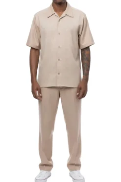 Men's 2 Piece Beige Tonal Check Pattern Walking Suit