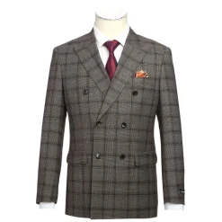 Men's 2 Piece Double Breasted Wool Blend Brown Slim Fit Suit