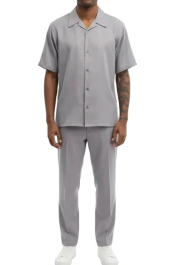 Men's 2 Piece Gray Textured Walking Suit