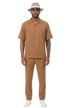 Men's 2 Piece Short Sleeve Cappuccino Walking Suit