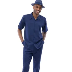 Men's 2 Piece Short Sleeve Navy Walking Suit