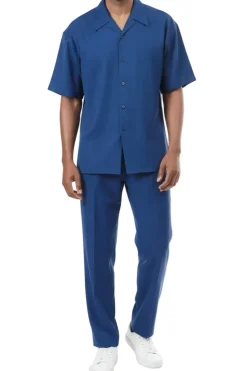 Men's 2-Piece Short Sleeve Summer Walking Suit Set - Sapphire