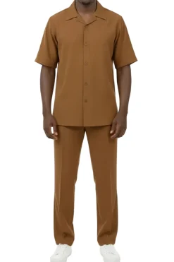 Men's 2-Piece Short Sleeve Summer Walking Suit Set - Taupe