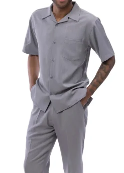 Men's 2 Piece Walking Suit Summer Short Sleeves in Gray