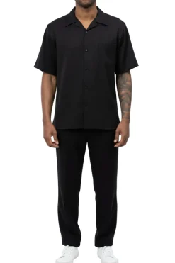 Men's 2 Piece Walking Suit Summer Short Sleeves in Black