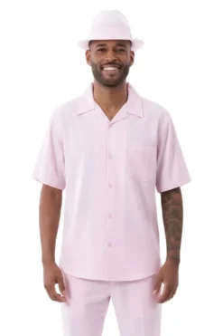 Men's 2 Piece Walking Suit Summer Short Sleeves in Pink