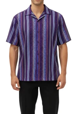 Men's Purple Embroidered Short Sleeve Shirt