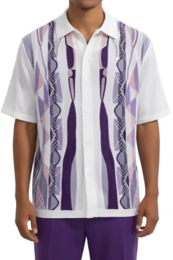 Men's Purple Geometric Pattern 2 Piece Walking Suit Set