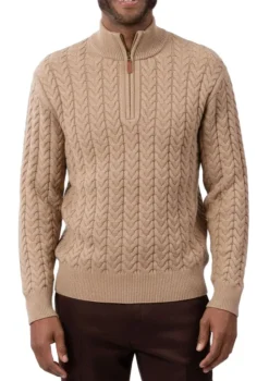 Men's Quarter Zip Knit Sweater - Beige